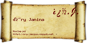 Őry Janina névjegykártya